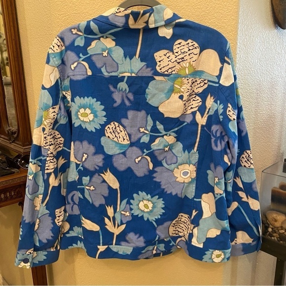 KAREN SCOTT Sport Blue Floral Linen Blend Light Jacket Size XL - Picture 4 of 7